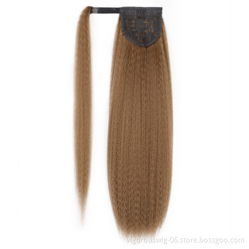 Fiber Brown Silky Natural Color Yaki Drawstring African Long Straight Wigs Synthetic Hair Ponytail Extension